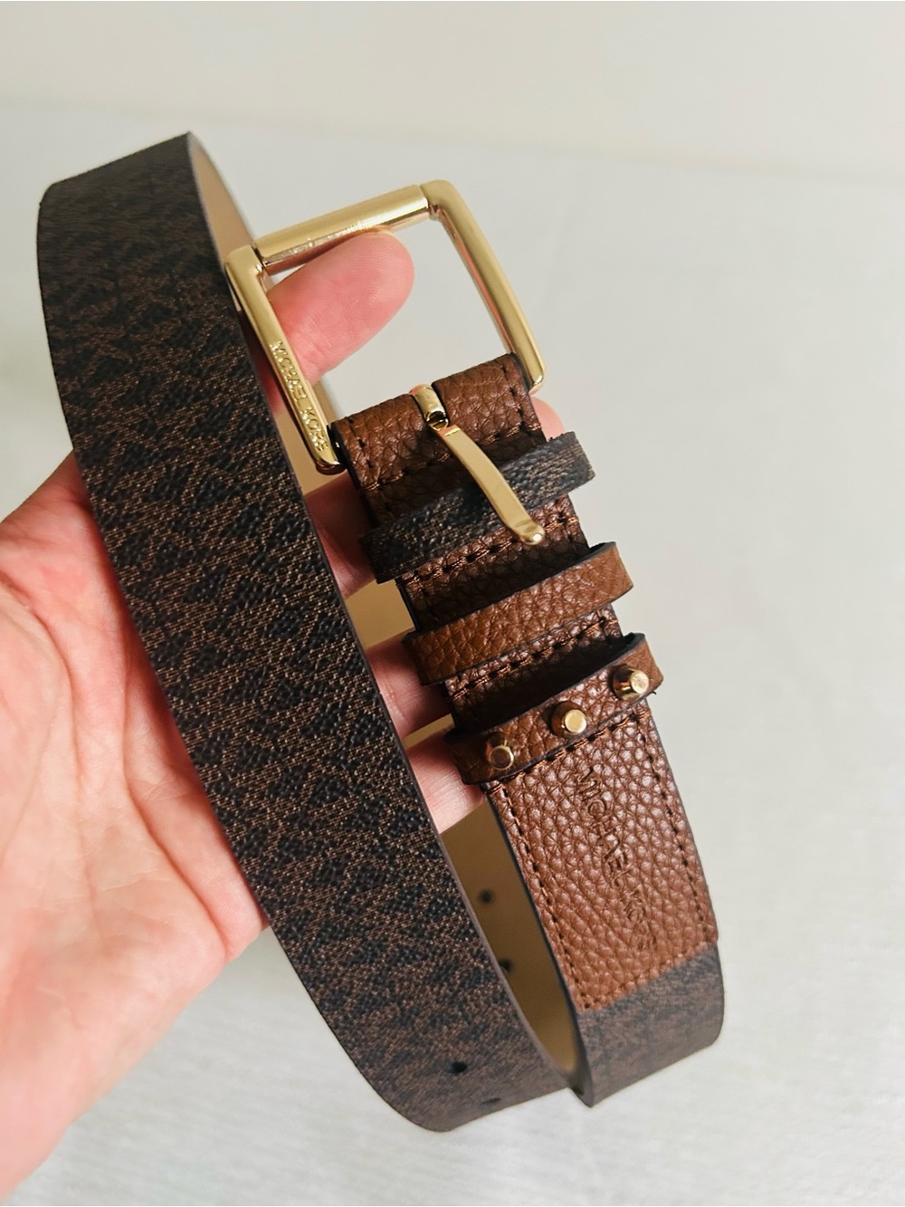 MICHAEL KORS BELT WITH PRINTED MK LOGO TRIPLE BELT LOOP